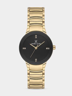 Daniel Klein Gold & Black Plated Black Dial Bracelet Watch