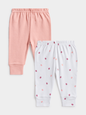 Jet Infant Girls Pink/White 2 Pack Pants