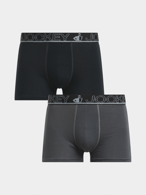 Jockey Men's Obdasidian 2 Pack Black/Grey Trunks