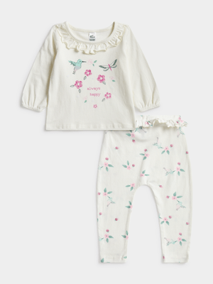 Jet Toddler Girls Off White Strawberries & Birds Set