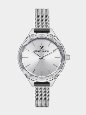 Daniel Klein Silver Plated Silver Tone Dial Stainless Steel Mesh Watch