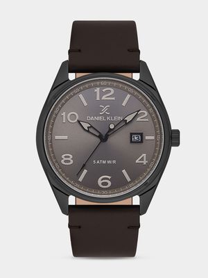 Daniel Klein Black Plated Brown Dial Brown Leather Watch