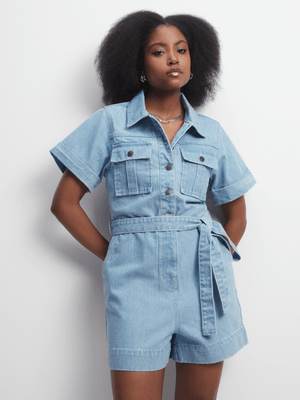 Women's Light Wash Denim Shortall