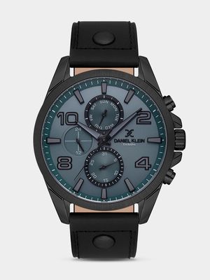 Daniel Klein Gunmetal Plated Blue Dial Black Leather Chronographic Watch