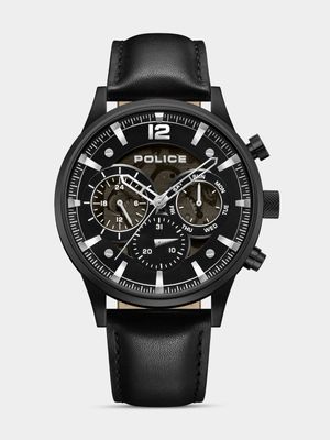 Police Driver II Black Plated Black Dial Black Leather Watch