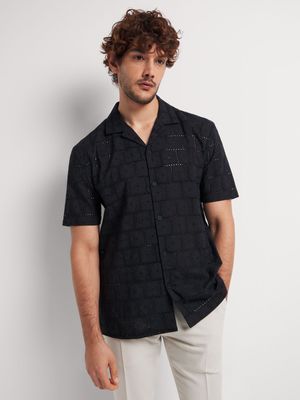 Men's Markham Textured Weave Black Shirt