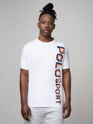 Men's Polo White Sport Flock Logo T-Shirt