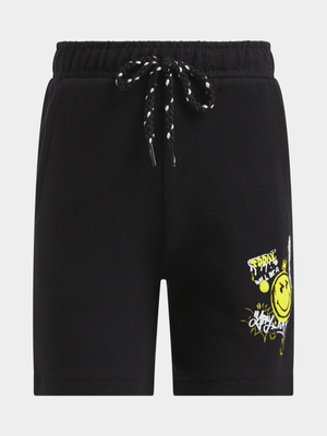 Jet Younger Boys Black Smiley Shorts