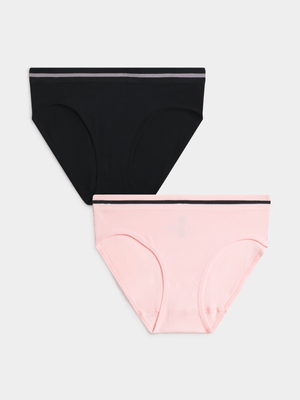 Jet Older Girls Black/Pink 2 Pack Seamless Bikini