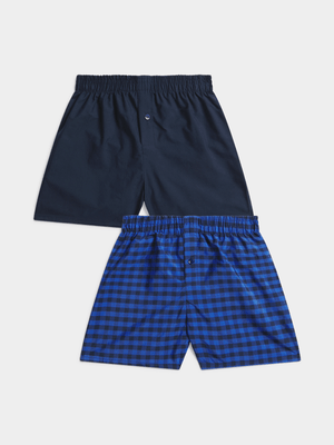 Jet Older Boys Blue/Check 2 Pack Boxers