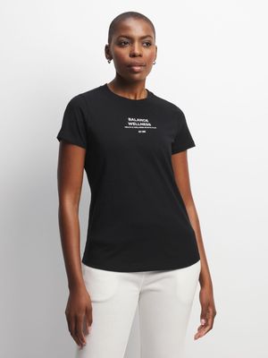 Womens TS Balance Wellness Graphic Black/White Tee