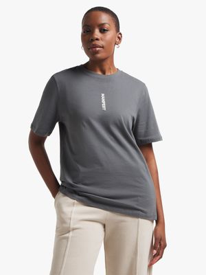 Womens TS Graphic Manifest Flow Charcoal Tee