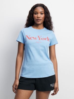 Womens TS New York Graphic Sky Blue Tee