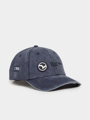 RJ Navy Rubber Badge Pigment Washed Curve Peak Cap