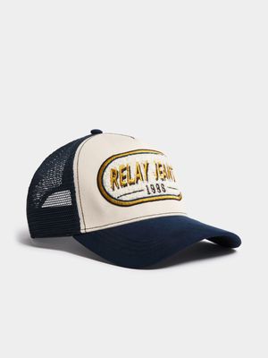 Men's Relay Jeans Suede Peak & Embroidery Blue Trucker