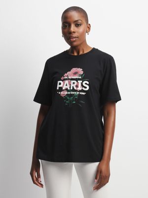 Womens TS Paris Graphic Oversized Black Tee