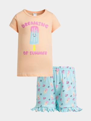 Jet Younger Girls Coral/Blue Pyjama Set