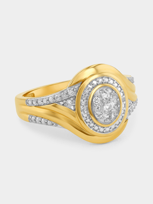 Yellow Gold White Sapphire Oval Swirl Ring