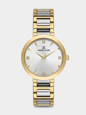 Daniel Klein Gold Plated Silver Tone Dial Two-Tone Bracelet Watch