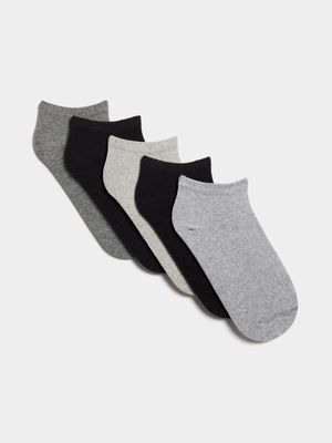 Women's Grey & Black 5-Pack Trainer Socks