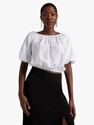 Woven Balloon Sleeve Top