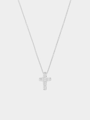 Sterling Silver Cubic Zirconia Baguette Cross Pendant