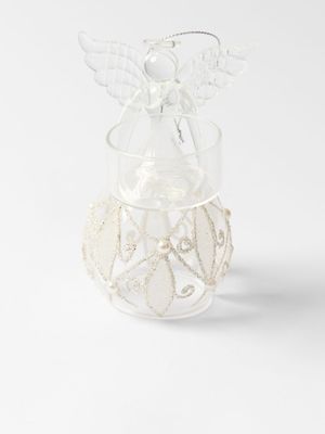 Angel Candle Holder White & Pearl 12.5cm