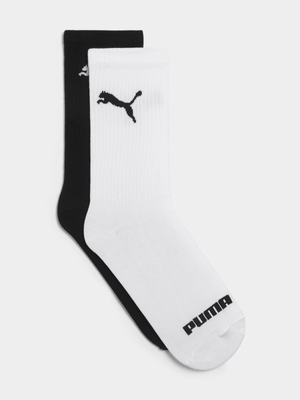 Puma Unisex 2 Pack Big Cat Logo Mid Calf Black/White Socks