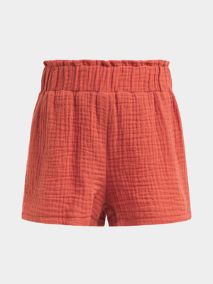 Older Girl's Orange Crinkle Shorts