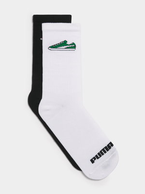 Puma Unisex 2 Pack Shoe Logo Mid Calf Black/White Socks