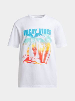 Younger Boy's White Graphic Print T-Shirt