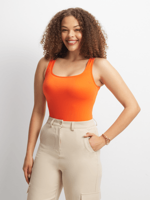 Jet Women's Orange Seamless Square Neck Bodysuit