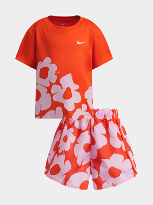 Nike Girls Floral Sprinter Short Kids Red/Pink Set