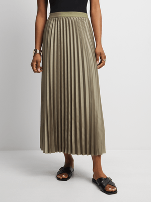 Women's Green Satin Pleated Skirt