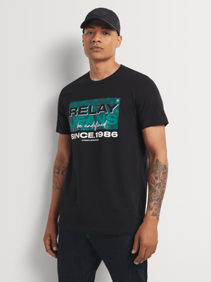 Men's Relay Jeans Slimfit Holographic Block Shadow Black T-Shirt