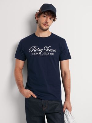 Men's Relay Jeans Slimfit Signature Branded Navy T-Shirt