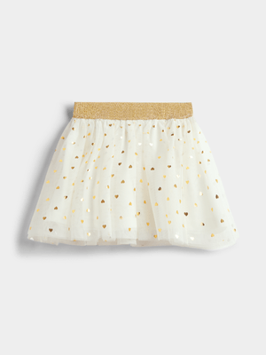 Younger Girl's White & Gold Tulle Skirt