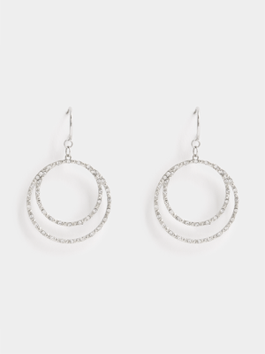 Women's Silver Diamante Circle Drop Earrings