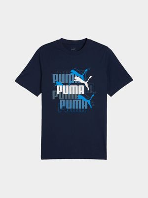 Mens Puma Graphics Multiple Logo Navy Tee