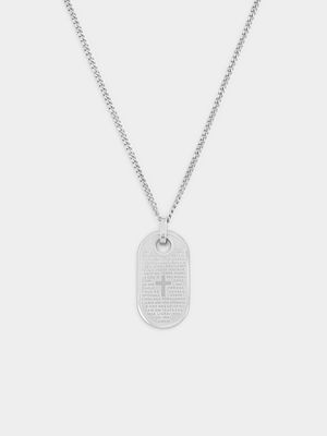 Silver Plated Prayer Oblong Disc Pendant