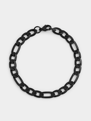 Black Plated Stainless Steel Figaro Bracelet