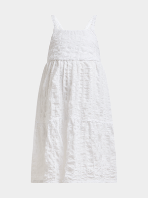 Older Girl's White Textured Dress