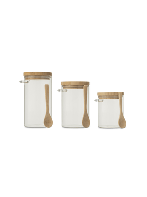 glass container with bamboo lid & spoon 3pc