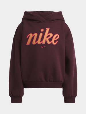 Nike Girls Kids Club Fleece Boxy Burgundy Hoodie