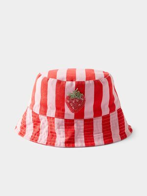 Cotton On Kids Red Reversible Bucket Hat