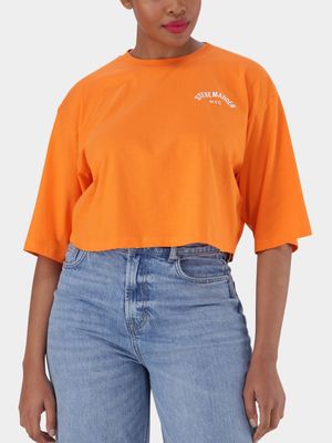 Women's Steve Madden Orange Stella Oversized Cropped T-Shirt