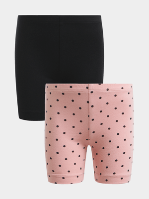 Older Girl's Black & Pink Spot 2-Pack Cycling Shorts