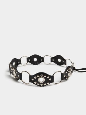 Women's Black Studded Circle Belt