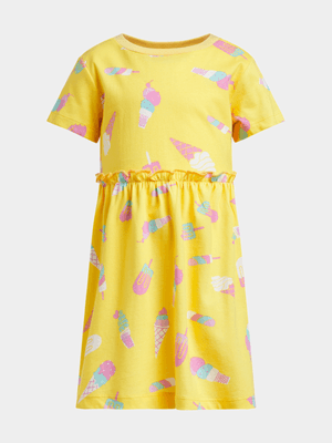 Younger Girl's Yellow Ice Cream Skater Dress