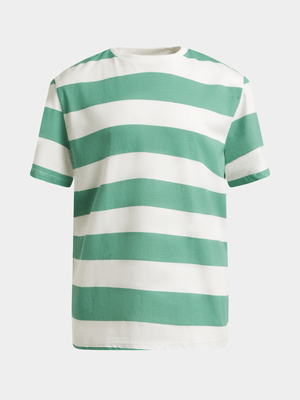 Younger Boy's Green & White Striped T- Shirt